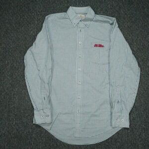 Ole Miss Rebels Shirt Men Small Blue GenTeal Check Long Sleeve Button Up